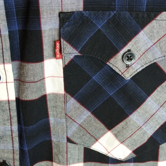 Levi's Blue Gray Plaid XL Men's Short Sleeve - Picture 3 of 4